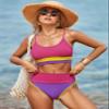 Herseas Womens Color Block Ribbed High Waisted 2 Piece Bestselling Bikini Plus Size Swimsuit Bathing Suits for Teen Girls 2025 Rose Colorblock Medium 8 10 view 3