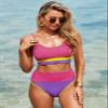 Herseas Womens Color Block Ribbed High Waisted 2 Piece Bestselling Bikini Plus Size Swimsuit Bathing Suits for Teen Girls 2025 Rose Colorblock Medium 8 10 view 4