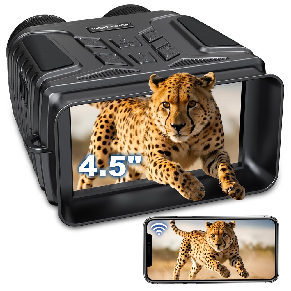 Bozily Night Vision Goggles, 4.5'' HD Screen 4K Night Vision Binoculars, 4000mAH Rechargeable 7 Levels Infrared Binoculars for Adults with 8X Digital Zoom/32GB TF Card for Camping Wild Explore