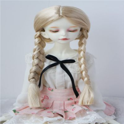 1/4 MSD BJD Wigs JD103 7-8inch 18-20cm Long Parting Twins Braid Pony Synthetic Mohair Doll Wigs (Blond)