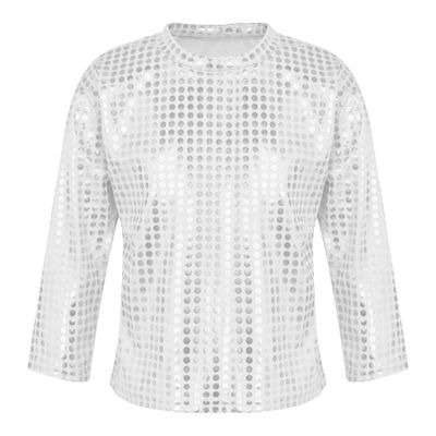 Jhaoyu Kids Boys Girls Shiny Sequins Dance Top Long Sleeve T-Shirt Jazz Hip Hop Performance Disco Costume Streetwear Silver 2-3 Years