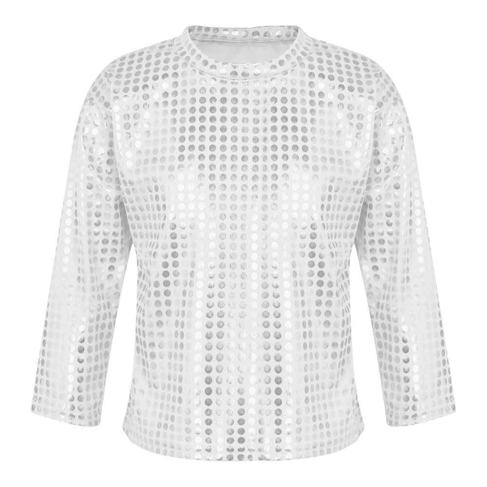 Jhaoyu Kids Boys Girls Shiny Sequins Dance Top Long Sleeve T-Shirt Jazz Hip Hop Performance Disco Costume Streetwear Silver 2-3 Years