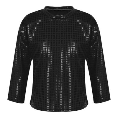 Jhaoyu Kids Boys Girls Shiny Sequins Dance Top Long Sleeve T-Shirt Jazz Hip Hop Performance Disco Costume Streetwear Black 5-6 Years
