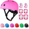 KAMUGO Kids Adjustable Helmet, with Sports Protective Gear Set Knee Elbow Wrist Pads for Toddler Age 3-8 Boys Girls, Bike Skateboard Hoverboard Scooter Rollerblading Helmet Set (DarkPink) view 1