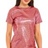 FEESHOW Womens Metallic Shiny T-Shirt Sparkly Jazz Dance Tops Fashion Round Neck Tee Shirts Red Large view 1