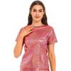 FEESHOW Womens Metallic Shiny T-Shirt Sparkly Jazz Dance Tops Fashion Round Neck Tee Shirts Red Large view 2