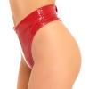 FEESHOW Women Shiny Leather Mid Waisted High Cut Thongs Booty Shorts Briefs Cheeky Bottoms Red Medium view 3