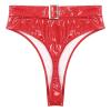 FEESHOW Women Shiny Leather Mid Waisted High Cut Thongs Booty Shorts Briefs Cheeky Bottoms Red 4X-Large view 4