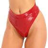 FEESHOW Women Shiny Leather Mid Waisted High Cut Thongs Booty Shorts Briefs Cheeky Bottoms Red X-Large view 2