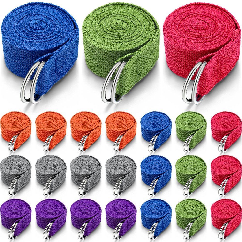 Leyndo 24 Pcs Yoga Strap Stretching Pilates Exercise Adjustable Straps 6 ft Non Elastic Yoga Belt with Adjustable D Ring Buckle for Pilates Gym Workouts Fitness (Bright)