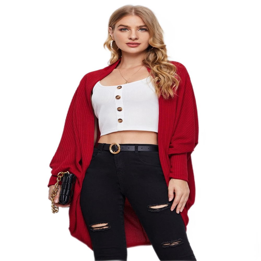 GLOPUK BOBONI Women's Jackets Autumn Dolman Sleeve Rib-Knit Coat Lightweight Fashion (Color : Red, Size : Medium)