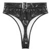 ACSUSS Women's Shiny Metallic Booty Shorts High Waist Belted Zipper Briefs Rave Dance Bottom Black A 4X-Large view 3