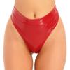 ACSUSS Women's Shiny Metallic Booty Shorts High Waist Belted Zipper Briefs Rave Dance Bottom Red A X-Large view 1