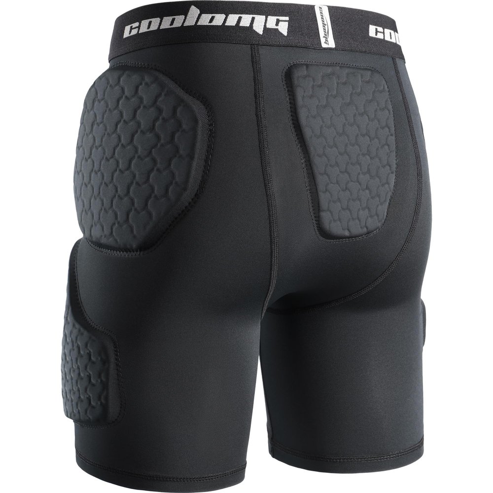 COOLOMG Youth 5 Pad Football Girdle Padded Football Compression Shorts with Cup Pocket Integrated Hip Tailbone Thigh Pads Black S