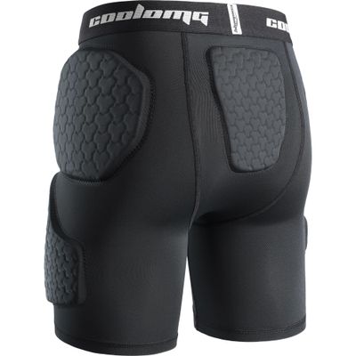 COOLOMG Youth 5 Pad Football Girdle Padded Football Compression Shorts with Cup Pocket Integrated Hip Tailbone Thigh Pads Black M