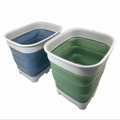 SAMMART 15L (3.9 Gallon) Collapsible Dishpan with Draining Plug-Foldable Washing Basin-Portable Dish Washing Tub - Camping & Space Saving Kitchen Storage Tray (Steel Blue + Dark Sea Green (Set of 2))