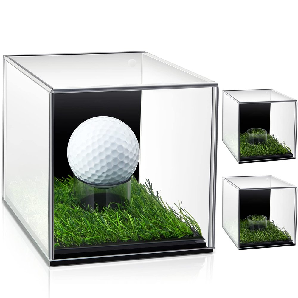 Qunclay Golf Ball Display Case, Hole in One Golf Ball Display Case Holder, Cube Box Stand Gifts Decor for Gifts Enthusiasts Collectibles, 3.9 x 4 x 3.9 Inch(3 Pcs)