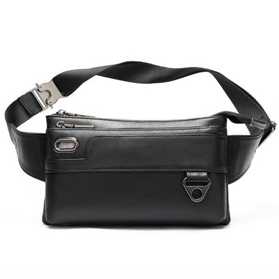 XARONF Leather Fanny Packs for Women Men, Fashionable Black Fanny Pack Crossbody Bags, Adjustable Hip Pack Bum Bag for Travel Hiking Running