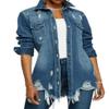 DvaeMalligo Jean Jacket Women Distressed Button Down Long Sleeve Ripped Oversized Frayed Denim Trucker Jean Jackets Blue XL view 1