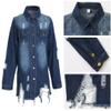 DvaeMalligo Jean Jacket Women Distressed Button Down Long Sleeve Ripped Oversized Frayed Denim Trucker Jean Jackets Blue XL view 4