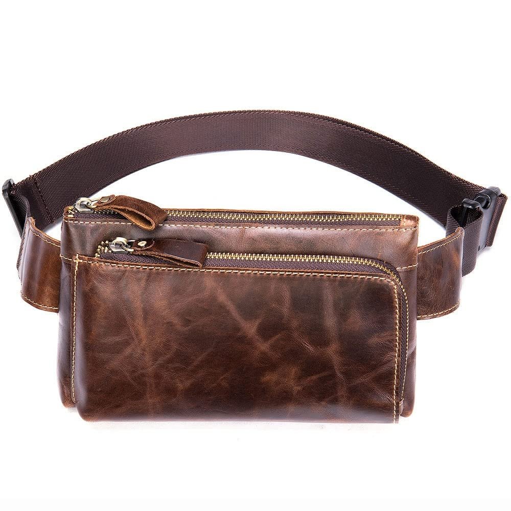 XARONF Fanny Pack for Men Women, Leather Crossbody Waist Bag Waterproof with Adjustable Strap for Running Hiking Walking Traveling