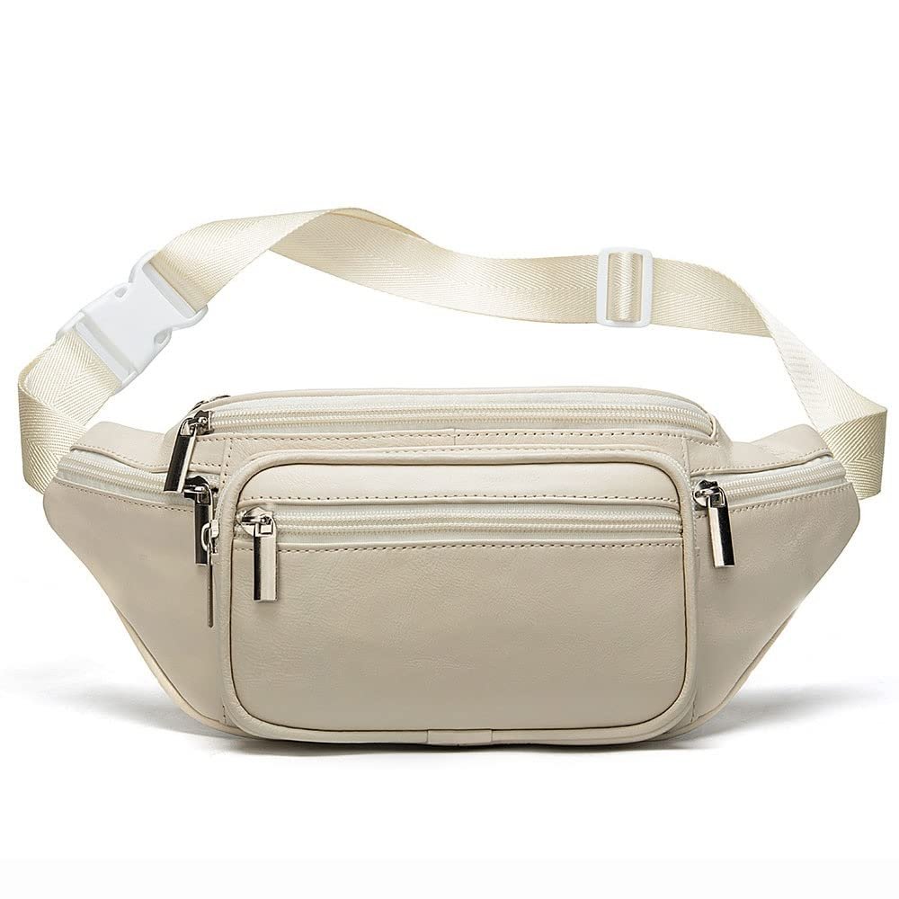 XARONF Leather Running Fanny Pack, with Adjustable Strap of Sport Waist Pack for Women Or Men, Running, Traveling, Cycling (Color : White)