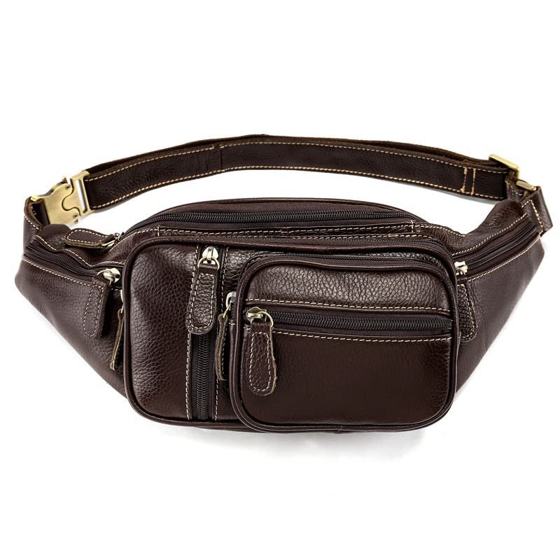 XARONF Fanny Pack, Outdoor Travel Leather Fanny Pack, Leather Waist Bag, Suitable for Outdoor Mountaineering, Travel, Camping, Cycling, Running, Etc. (Color : B)