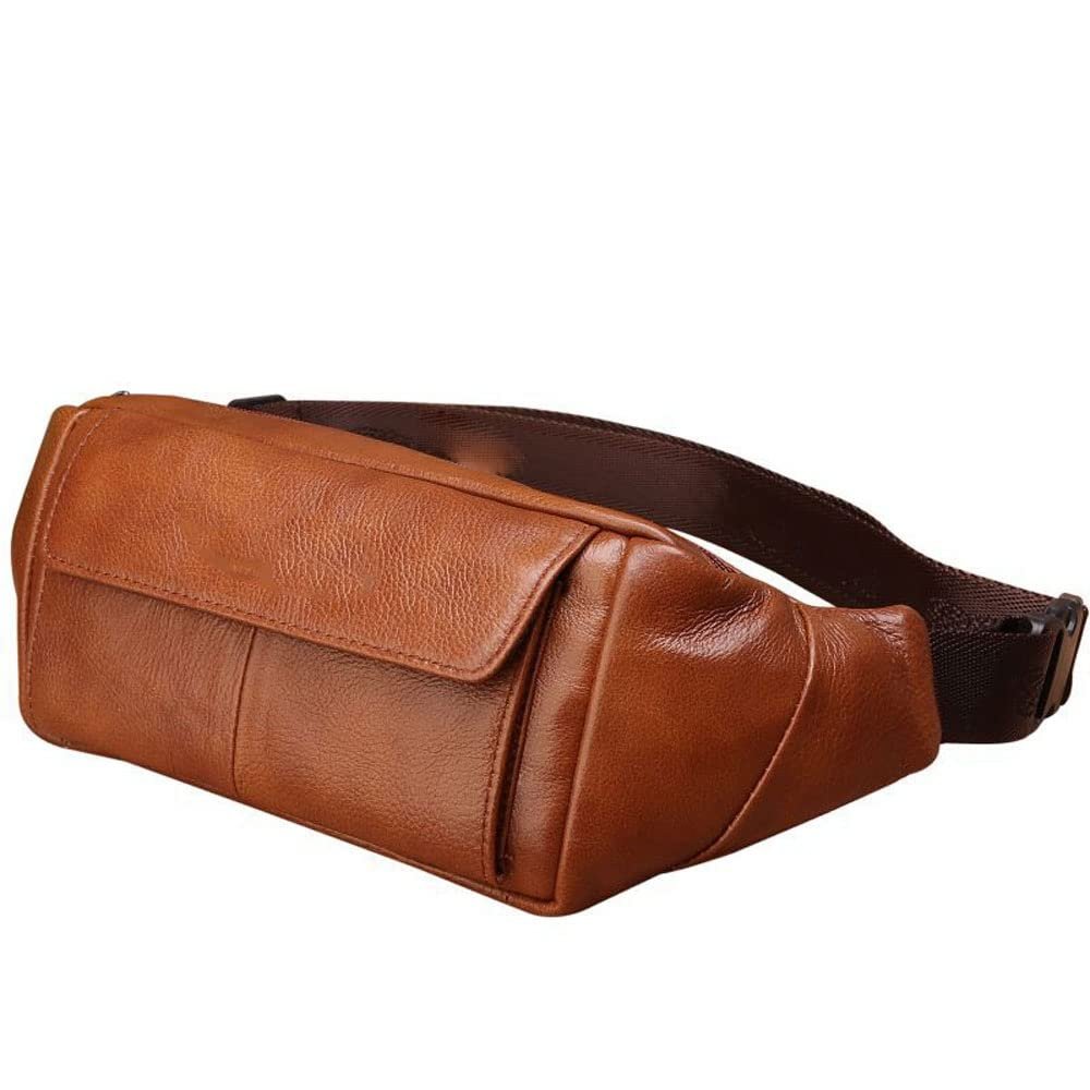 XARONF Leather Fanny Packs for Women Men, Fashionable Fanny Pack Crossbody Bags for Girls Boys, Adjustable Hip Pack Bum Bag for Travel Hiking Running (Color : Brown)