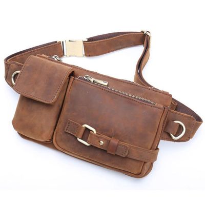 XARONF Men's Retro Waist Bag, Sports Waist Pack Bum Bag, Security Money Waist Day Pack Pouch Hip Belt Bag Bumbag, Black (Color : Brown)