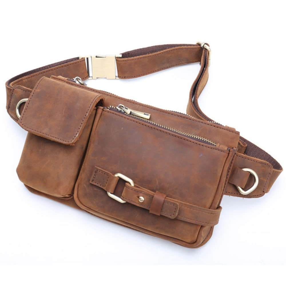 XARONF Men's Retro Waist Bag, Sports Waist Pack Bum Bag, Security Money Waist Day Pack Pouch Hip Belt Bag Bumbag, Black (Color : Brown)