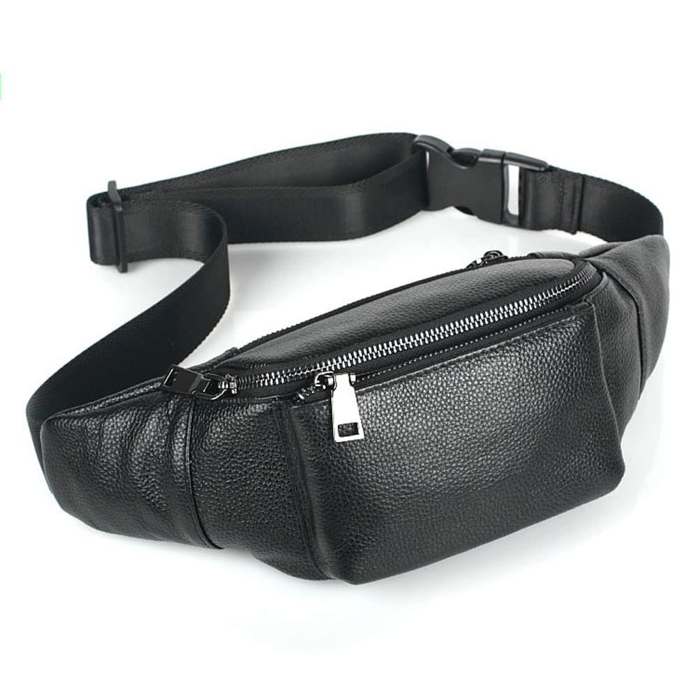 XARONF Leather Fanny Pack for Women and Men, with Adjustable Strap of Belt Waist Pack for Daily LifeTravelling Running, Hiking (Color : Black)