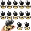 12 Mini Masquerade Masks, Small Feather Eye Masks for Women - Mardi Gras Party Costumes & Decorations (Black) view 1