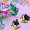 12 Mini Masquerade Masks, Small Feather Eye Masks for Women - Mardi Gras Party Costumes & Decorations (Black) view 3