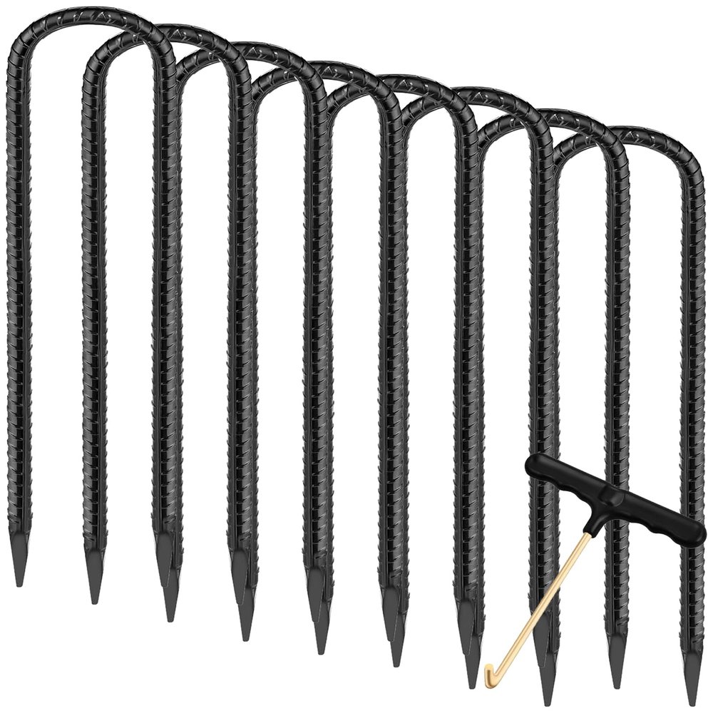 Trampoline Stakes Anchors Trampoline Accessories Wind Stake 12 Inch Heavy Duty High Wind Stake Safety Ground Anchor Galvanized Steel Wind Stakes (8Pcs, Black)