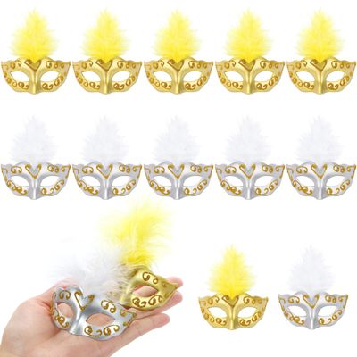 12 Pcs Mini Masquerade Masks, Small Feather Eye Masks for Women - Mardi Gras Party Costumes & Decorations (Gold Silver)