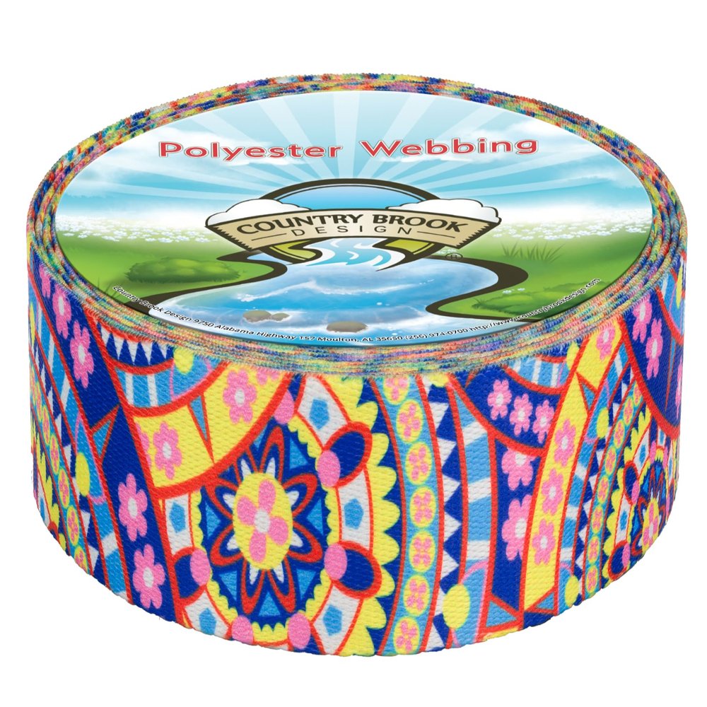 Country Brook Design - Yellow Boho Mandala Polyester Webbing (1 1/2 Inch, 50 Yards)