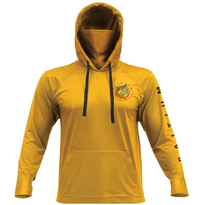 Fishing Shirts for Men,UPF50 Hooded Long Sleeve with Gaiter, Sun Protection Dry Fit Apparel, Cooling Moisture Wicking with Face Mask, Fishing Clothes for Men - Salmon (X-Small, Yellow)