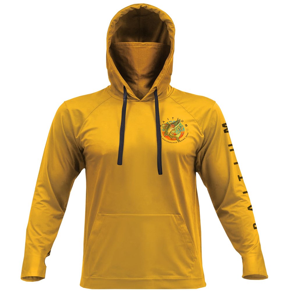 Fishing Shirts for Men,UPF50 Hooded Long Sleeve with Gaiter, Sun Protection Dry Fit Apparel, Cooling Moisture Wicking with Face Mask, Fishing Clothes for Men - Salmon (X-Small, Yellow)
