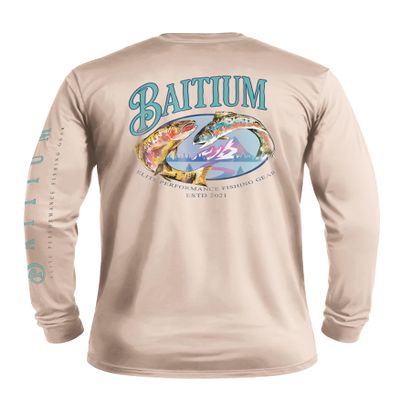 Fishing Shirts for Men,UPF50 Sun Protection Long Sleeve,Quick Dry Dri Fit Apparel, Wicking Rash Gaurd, Fishing Clothes- Unisex Trout (Large, Beige)