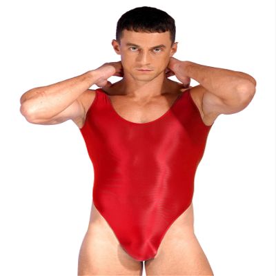 YiZYiF Men's 70D Oil Shiny Glossy Mankini Swimwear Silky Nylon Tights Sheer Bodysuit Swimsuit Burgundy X-Large