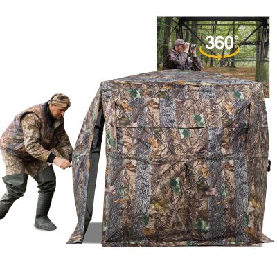 FUNHORUN Hunting Blind 270/360 Degree See Through Ground Blind with Carrying Bag, 2/3/4 Person Pop Up Camouflage Tent Portable Concealed Shelter
