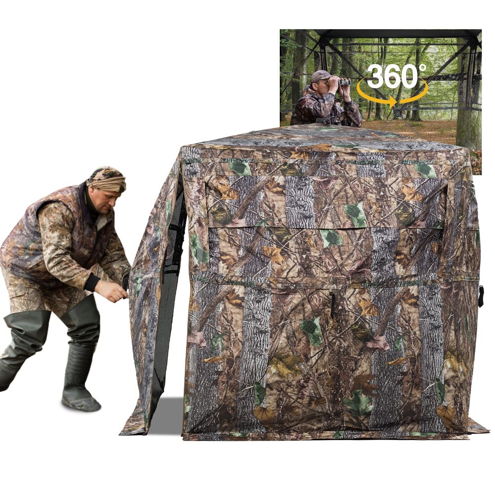 FUNHORUN Hunting Blind 270/360 Degree See Through Ground Blind with Carrying Bag, 2/3/4 Person Pop Up Camouflage Tent Portable Concealed Shelter