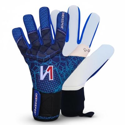 ONEKEEPER C-TEC Aqua No Finger Spines Cold and Wet Weather with Thin Neoprene Backhand Pro Goalie Gloves, 3.5mm Aqua Latex, Negative Cut, Sizes 8-12 (Size 8)
