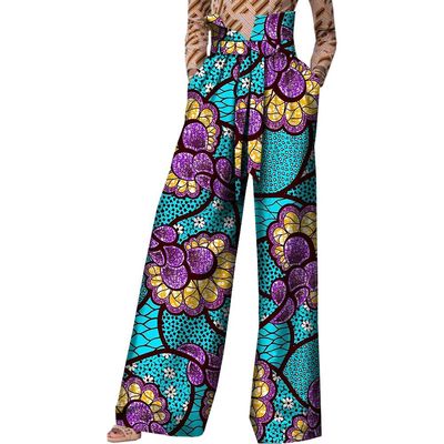 African Pants for Women Ankara Print Long Pants with Sashes High Waist Plus Size XL 618