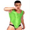 YiZYiF Men's 70D Oil Shiny Glossy Mankini Swimwear Silky Nylon Tights Sheer Bodysuit Swimsuit Fluorescent Green X-Large view 2