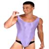 YiZYiF Men's 70D Oil Shiny Glossy Mankini Swimwear Silky Nylon Tights Sheer Bodysuit Swimsuit Light Purple X-Large view 3