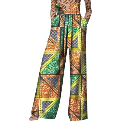 African Pants for Women Ankara Print Long Pants with Sashes High Waist Plus Size M 698
