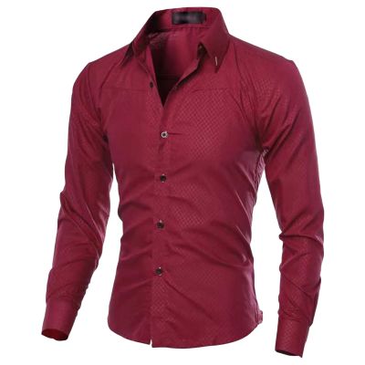 Men's Lightweight Casual Classic Dress Shirt Stylish Solid Button Down Shirts Loose Fit Long Sleeve Shirts (Red Wine,5X-Large)