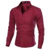 Men's Lightweight Casual Classic Dress Shirt Stylish Solid Button Down Shirts Loose Fit Long Sleeve Shirts (Red Wine,5X-Large) view 1