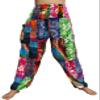 Full Funk Smock Waist Long Rayon Harem Pants in Colorfully Stitched Patchwork, Large-X-Large, Multicoloured view 1